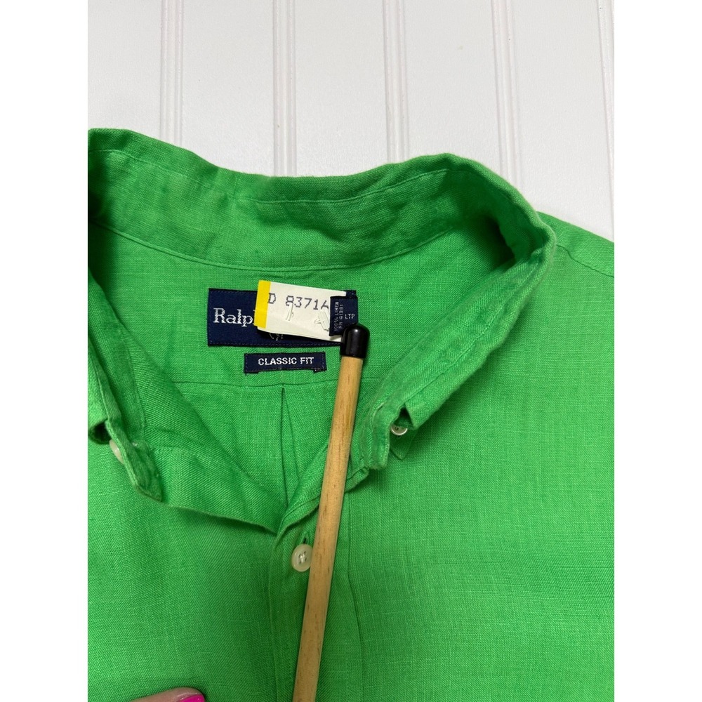 Ralph Lauren Linen Button Up Shirt Mens L Green Classic Fit Short Sleeve Resort - Picture 5 of 10